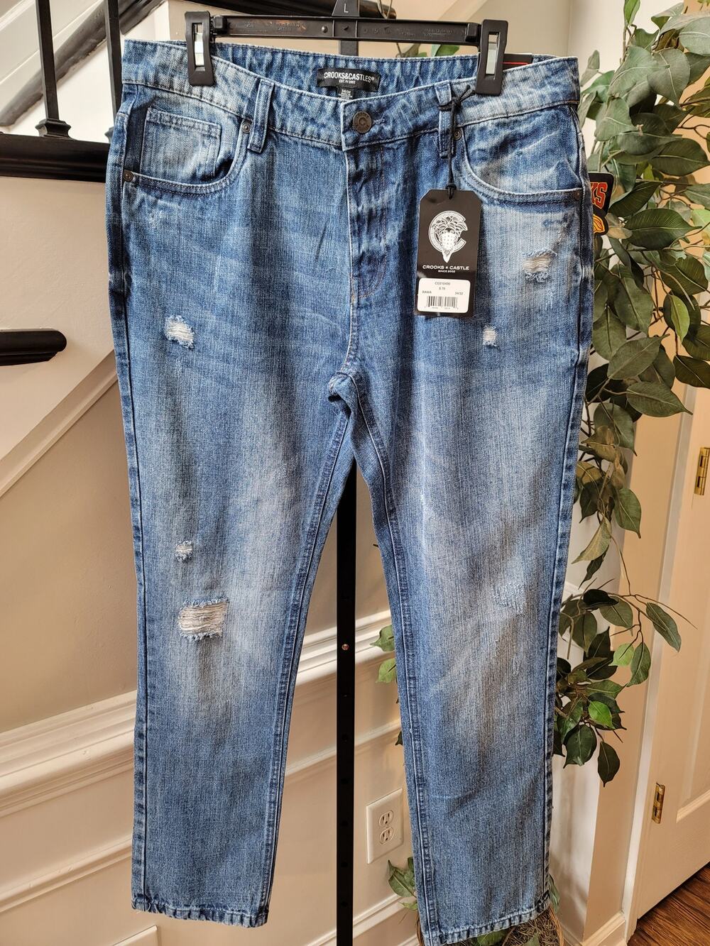 Crooks & Castles Distressed Jeans Men's 34/32 Light Blue 100% Cotton Straight